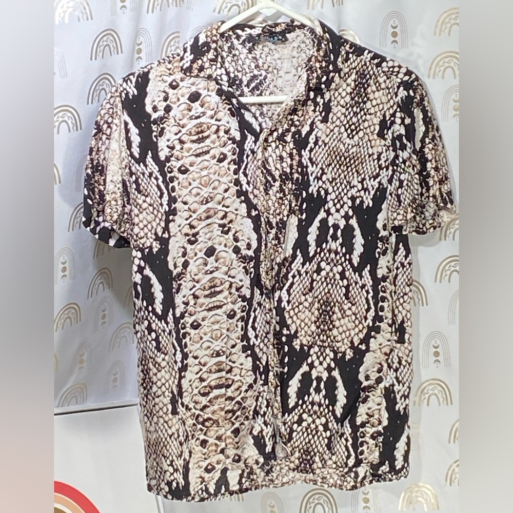 Python Snake Print Button-Up Shirt - image 1